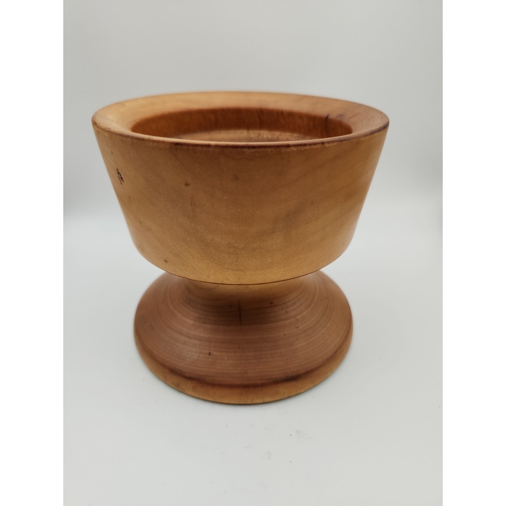 Large Aspen handmade, turned wood pedestal candle holder. Vintage 4" X 4"